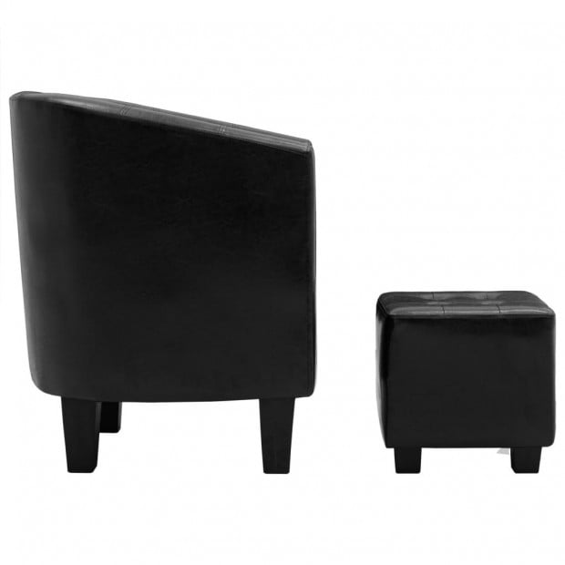 Sofa Chair With Footstool Black Faux Leather Image 5