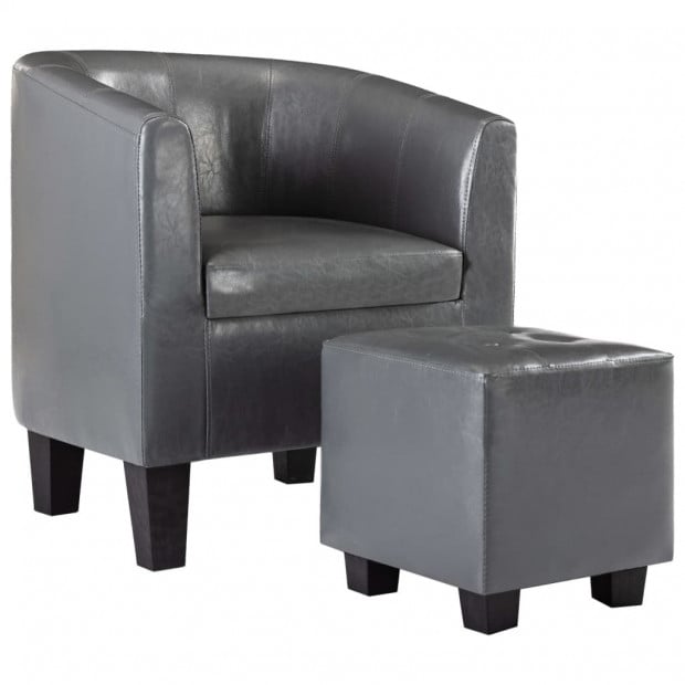 Sofa Chair With Footstool Grey Faux Leather
