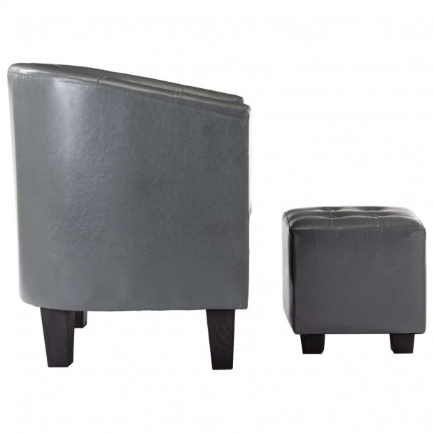 Sofa Chair With Footstool Grey Faux Leather Image 4