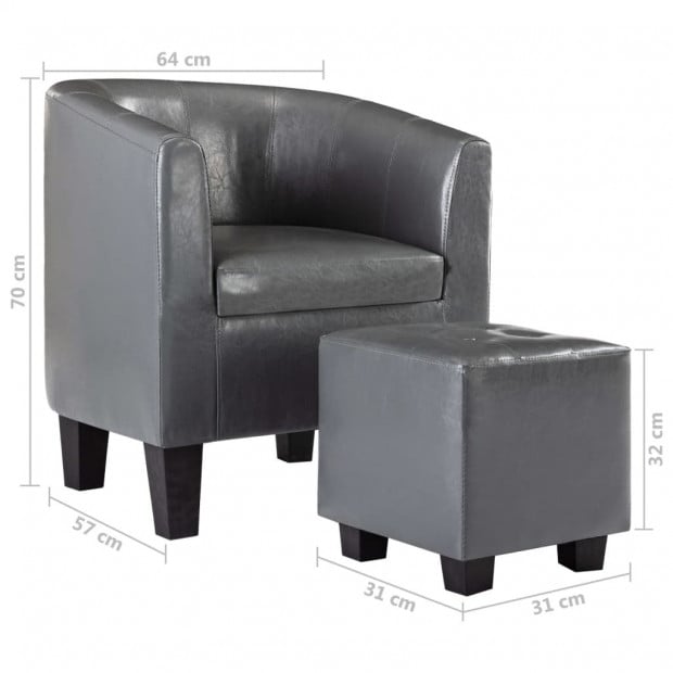 Sofa Chair With Footstool Grey Faux Leather Image 8