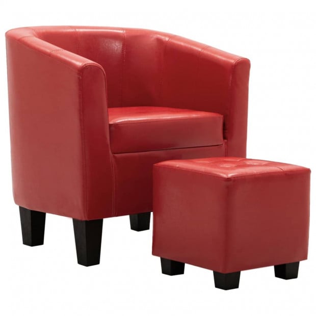Tub Chair With Footstool Red Faux Leather