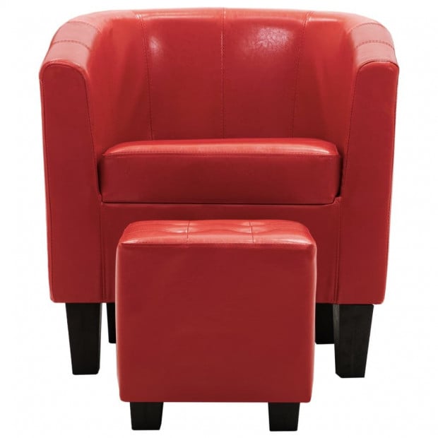 Tub Chair With Footstool Red Faux Leather Image 4