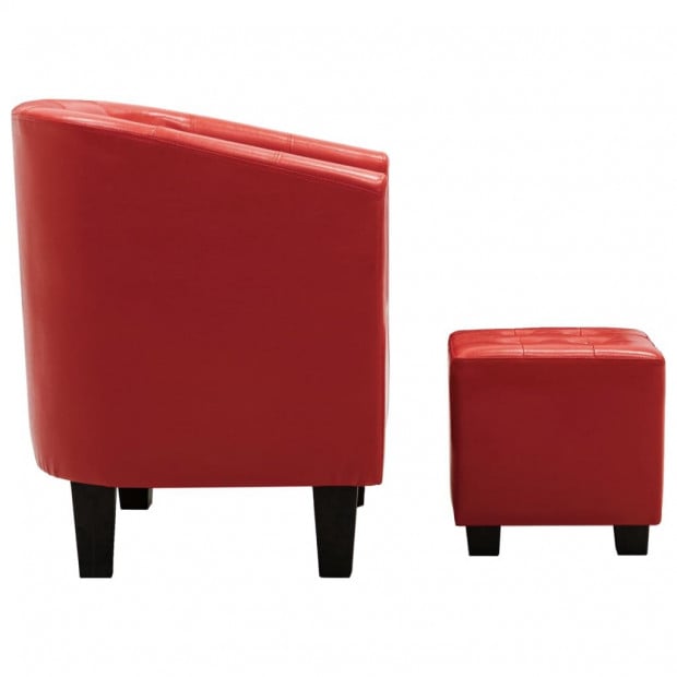 Tub Chair With Footstool Red Faux Leather Image 5