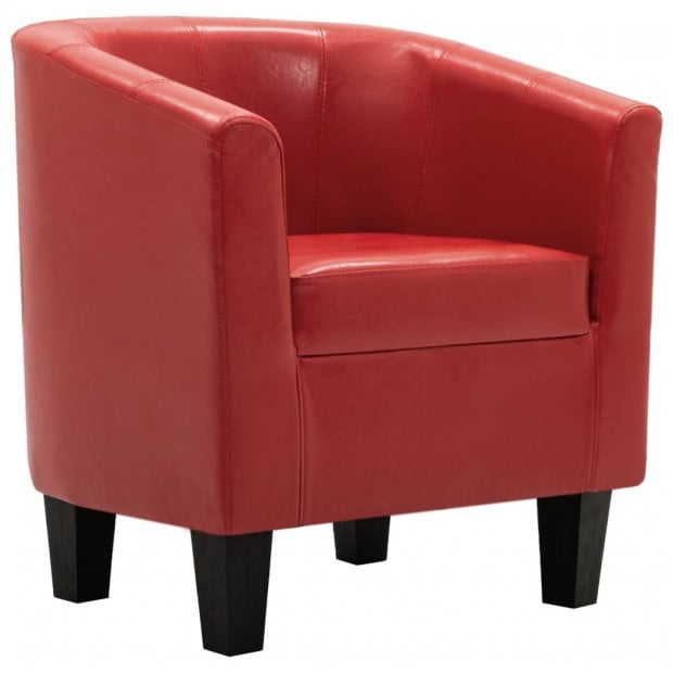 Tub Chair With Footstool Red Faux Leather Image 6