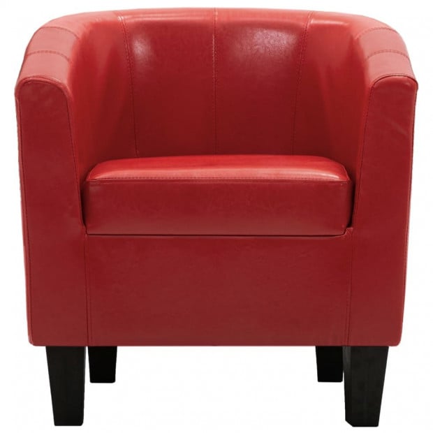 Tub Chair With Footstool Red Faux Leather Image 8