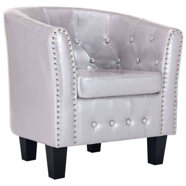 Tub Chair Shiny Silver Faux Leather