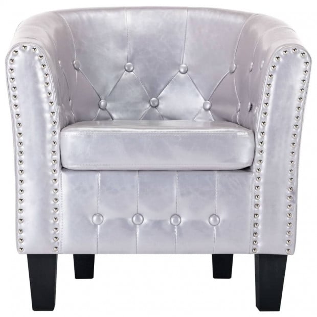 Tub Chair Shiny Silver Faux Leather Image 4