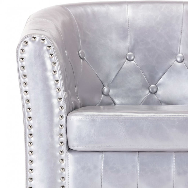Tub Chair Shiny Silver Faux Leather Image 7