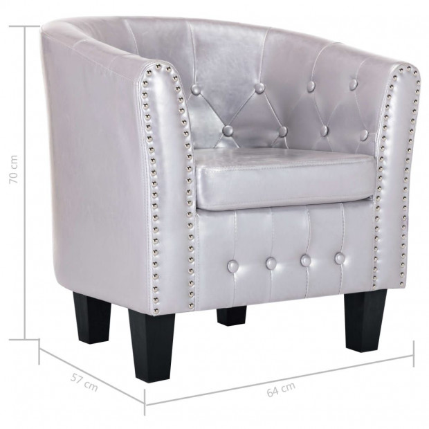Tub Chair Shiny Silver Faux Leather Image 8