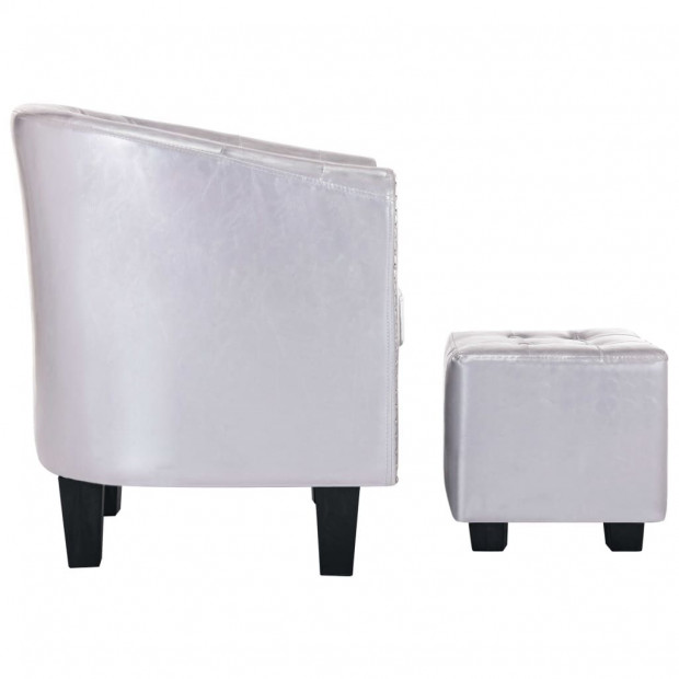 Tub Chair With Footstool Shiny Sliver Faux Leather Image 5