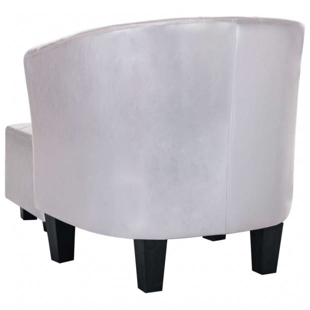 Tub Chair With Footstool Shiny Sliver Faux Leather Image 6