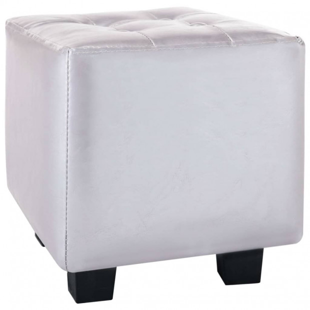 Tub Chair With Footstool Shiny Sliver Faux Leather Image 8