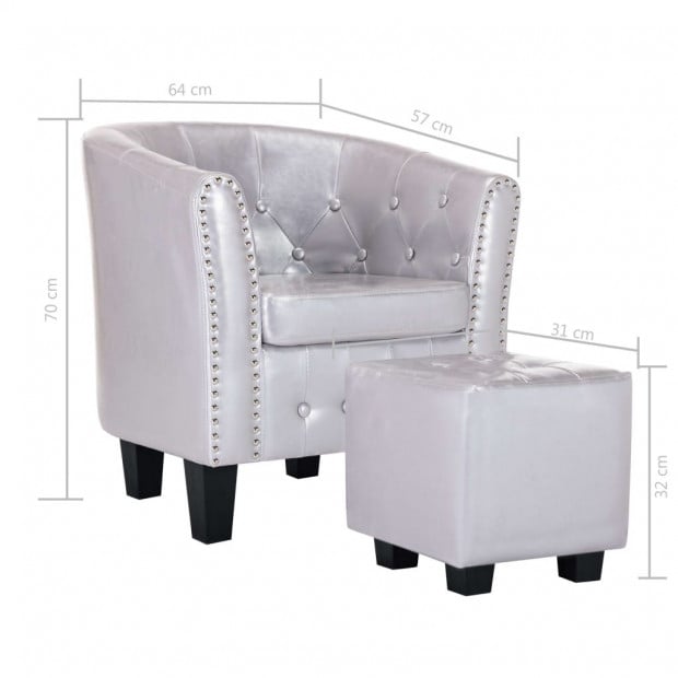 Tub Chair With Footstool Shiny Sliver Faux Leather Image 9