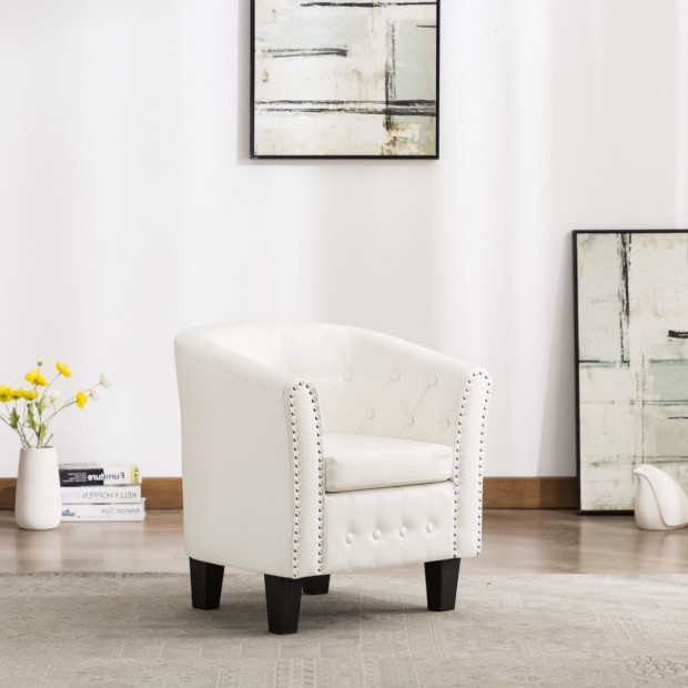 Tub Chair Faux Leather White Image 2