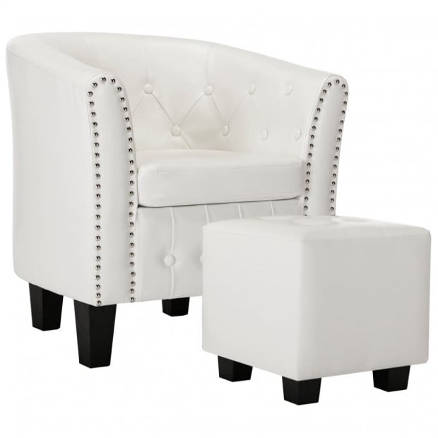 Faux Leather Tub Chair With Footstool White