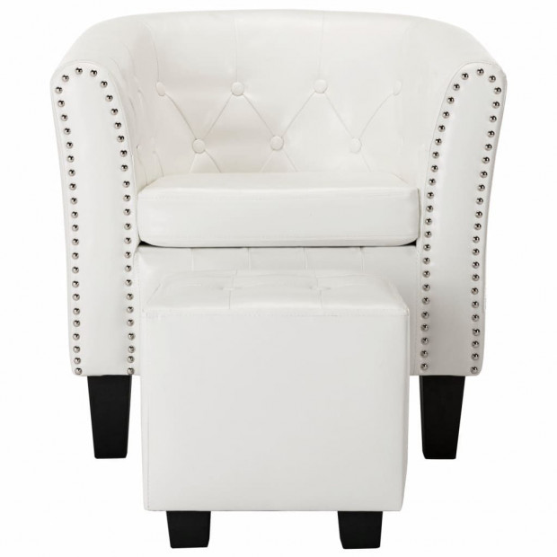 Faux Leather Tub Chair With Footstool White Image 4