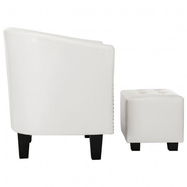 Faux Leather Tub Chair With Footstool White Image 5