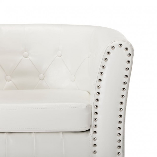 Faux Leather Tub Chair With Footstool White Image 8