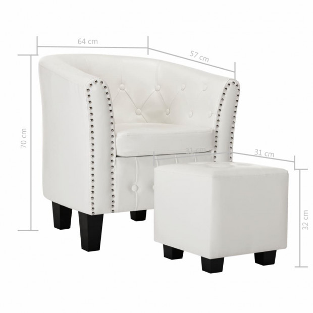 Faux Leather Tub Chair With Footstool White Image 9