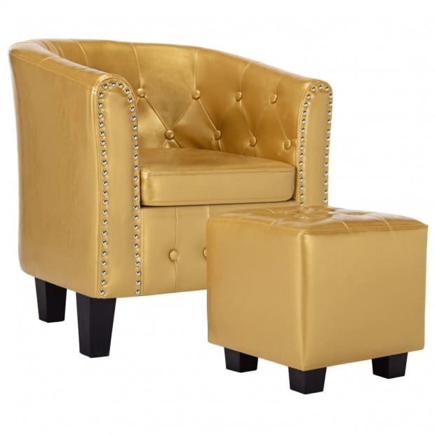 Tub Chair With Footstool Shiny Gold Faux Leather