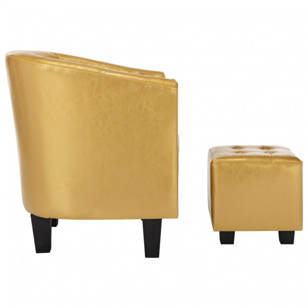 Tub Chair With Footstool Shiny Gold Faux Leather Image 5