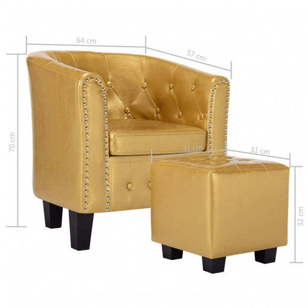 Tub Chair With Footstool Shiny Gold Faux Leather Image 9