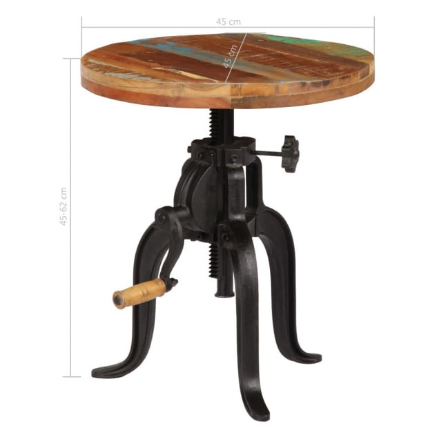 Side Table 45x(45-62) Cm Solid Reclaimed Wood And Cast Iron Image 7