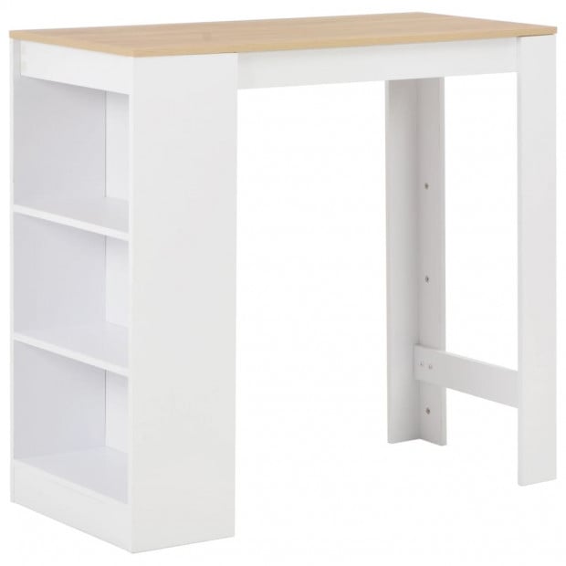 Bar Table With Shelf White with Natural Table Top 110x50x103 Cm