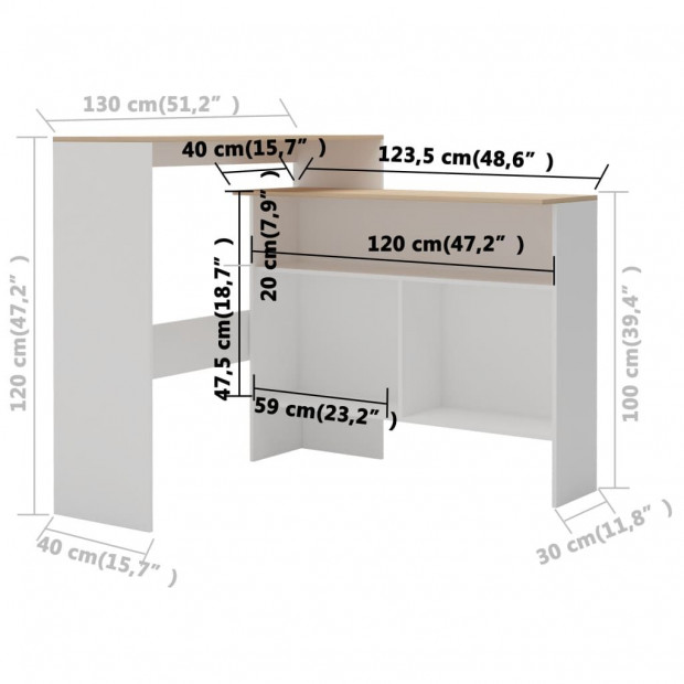 Bar Table With 2 Table Tops White And Oak 130x40x120 Cm Image 10