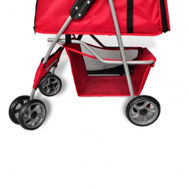 Pet Stroller Travel Carrier Red Folding Image 2