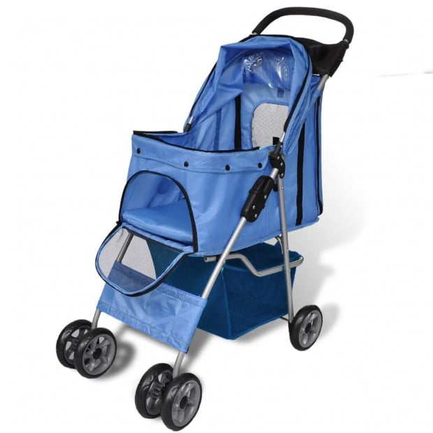 Pet Stroller Travel Carrier Blue Folding Image 2