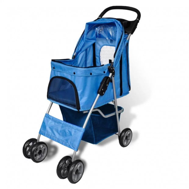 Pet Stroller Travel Carrier Blue Folding Image 3