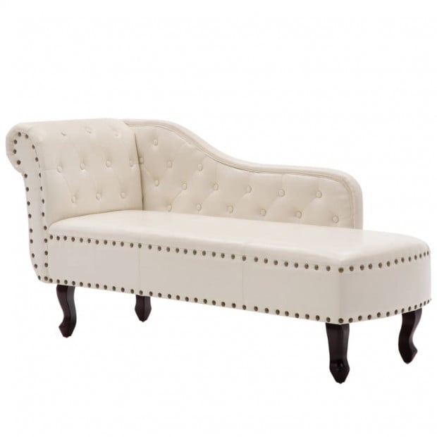 Chaise Longue Cream White Faux Leather Image 3