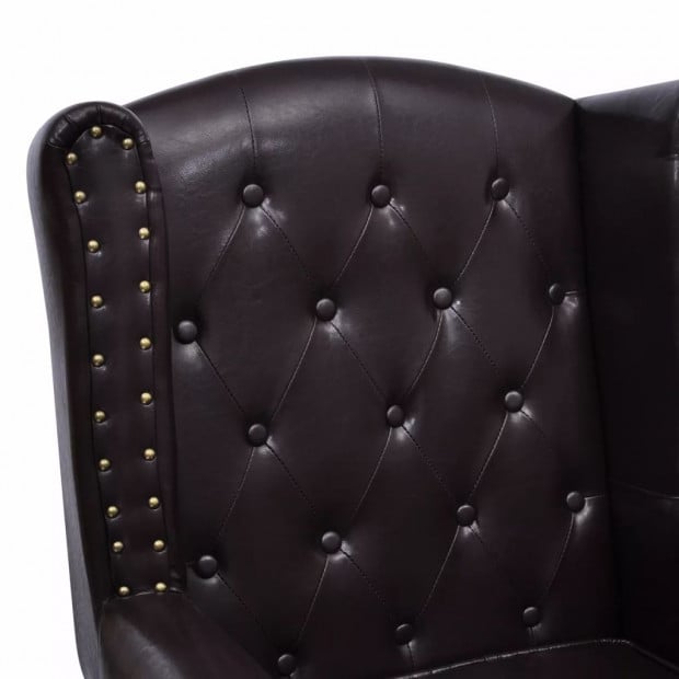 Armchair With Footstool Dark Brown Faux Leather Image 3
