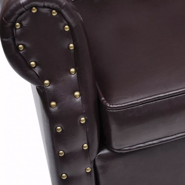 Armchair With Footstool Dark Brown Faux Leather Image 5