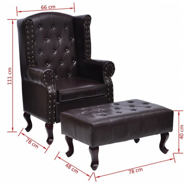 Armchair With Footstool Dark Brown Faux Leather Image 6