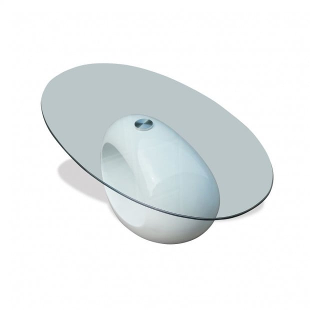 Coffee Table With Oval Glass Top High Gloss White Image 2