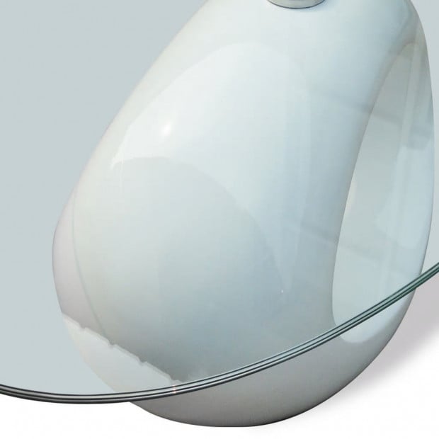 Coffee Table With Oval Glass Top High Gloss White Image 4