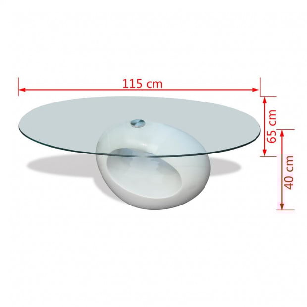 Coffee Table With Oval Glass Top High Gloss White Image 6