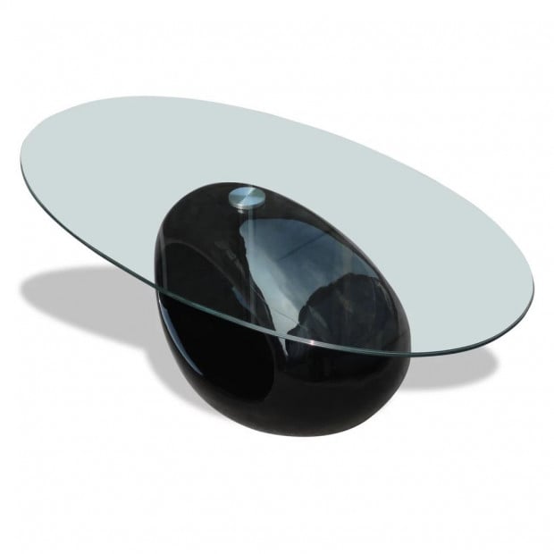 Coffee Table With Oval Glass Top High Gloss Black Image 3