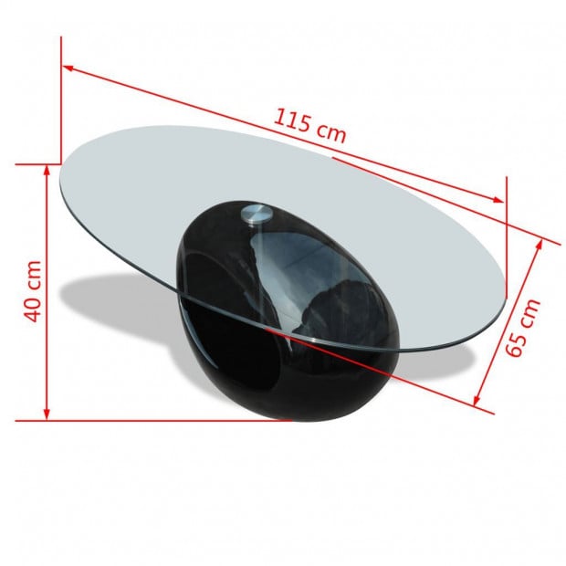 Coffee Table With Oval Glass Top High Gloss Black Image 6