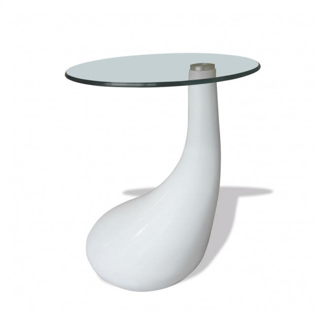 Coffee Table With Round Glass Top High Gloss White Image 2