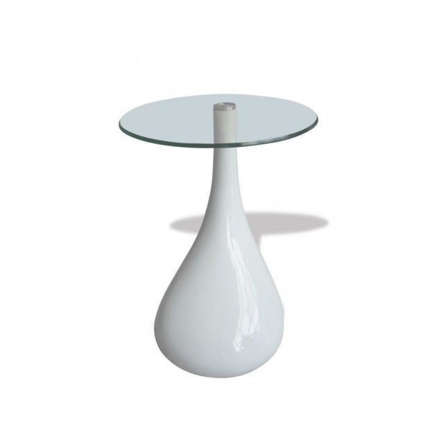 Coffee Table With Round Glass Top High Gloss White Image 3