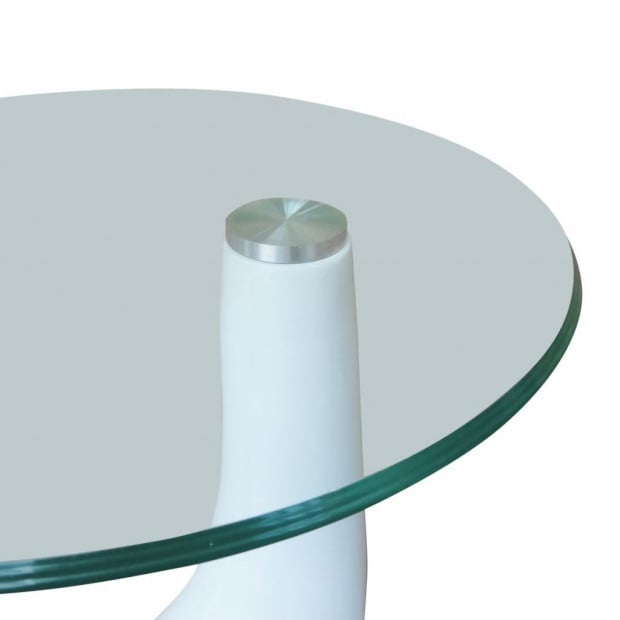 Coffee Table With Round Glass Top High Gloss White Image 5
