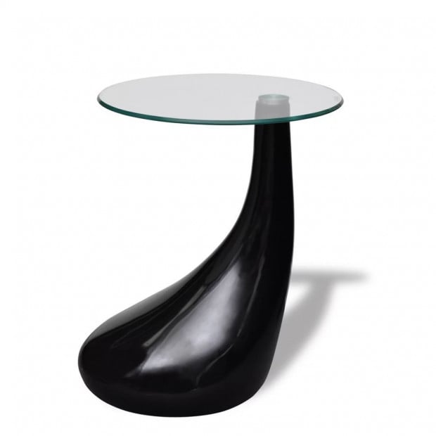 Coffee Table With Round Glass Top High Gloss Black Image 2