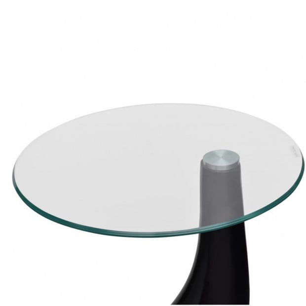 Coffee Table 2 Pcs With Round Glass Top High Gloss Black Image 4
