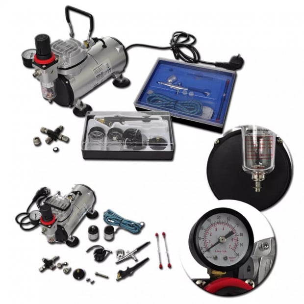 Airbrush Compressor Set With 2 Pistols - Silver Image 2