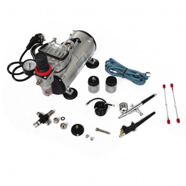 Airbrush Compressor Set With 2 Pistols - Silver Image 3