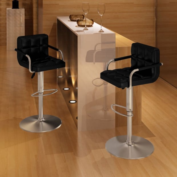 New Bar Stools 2 Pcs Black Faux Leather Image 2