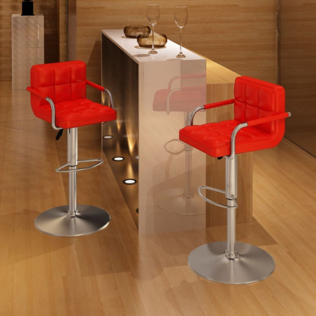 Bar Stools 2 Pcs Red Faux Leather Image 2